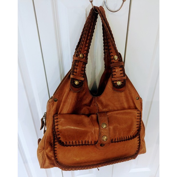 Rare Chloe leather bag w/crochet trim. Large Brown Boho Handbag. - Picture 2 of 16